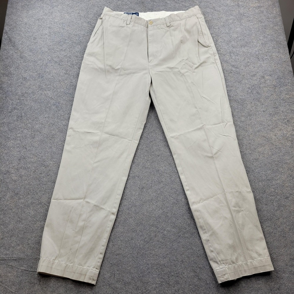 Polo Ralph Lauren Pants Mens 36x32 Khaki Prospect Chino‎ Pleated Straight Leg